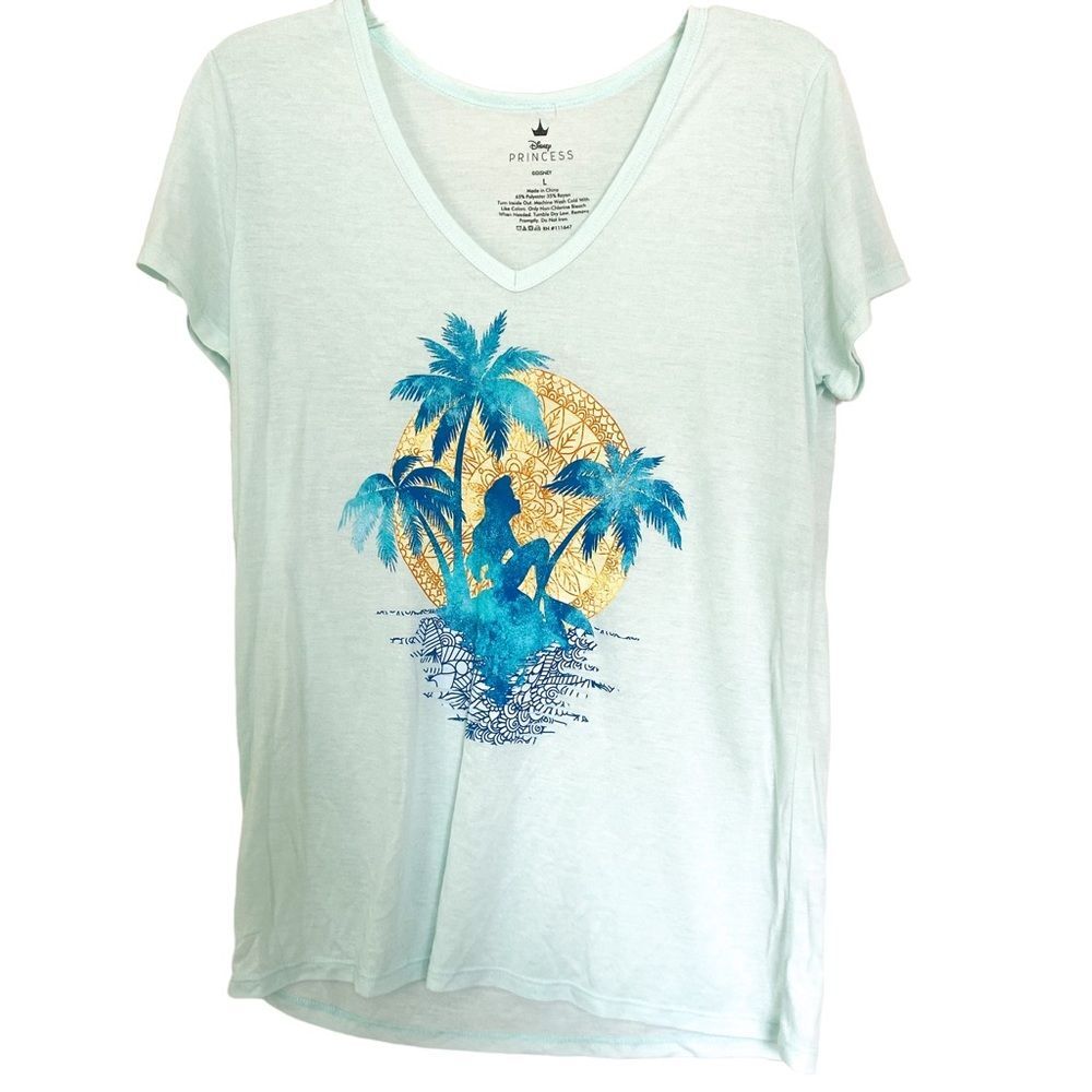 Disney Princess The Little Mermaid Blue Graphic Print Short Sleeve Shirt Large